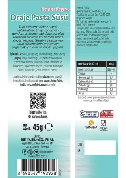 Tatlı Şefi Draje Pasta Süsü Pembe & Beyaz 45 gr fiyatları