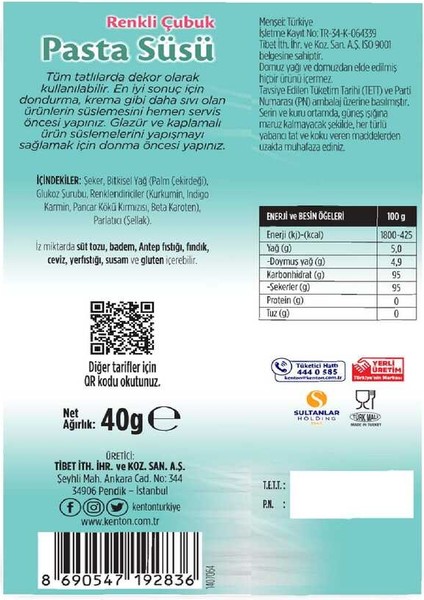 Çubuk Pasta Süsü Renkli 40 gr fiyatları