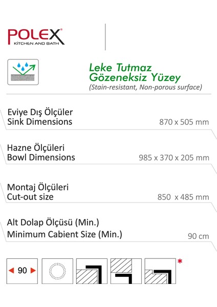 Cristalüx Granit Evye P-2XLN Siyah 2 Hazneli Tezgah Altı Ve Tezgah Üstü Mutfak Evyesi 80,5x51,5cm