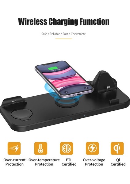 6 In 1 Kablosuz Şarj Standı Cep Telefonu Hızlı Şarj Dock Mikro USB Tipi iphone Iwatch Için 5 4 3 Aırpods Kablosuz Şarj (Yurt Dışından)