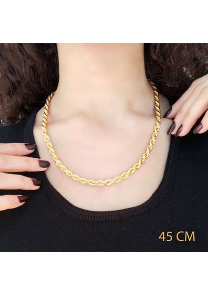 Altın Kaplama 6mm Kalın Burgu Halat Zincir ZN-131