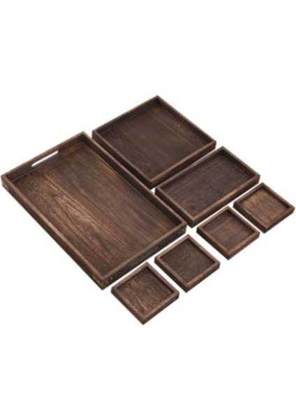 7 Rustik Paulownia Set Ahşap Yuvalama Servis Tepsileri Kesme Kolları İle Set | Çay Tepsileri (Yurt Dışından)