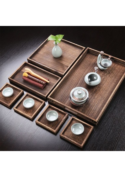 7 Rustik Paulownia Set Ahşap Yuvalama Servis Tepsileri Kesme Kolları İle Set | Çay Tepsileri (Yurt Dışından)
