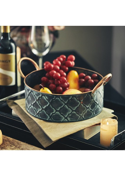 Nordic Vintage Yuvarlak Meyve Sepeti Sıkıntılı Metal Hizmet Tepsisi Snack Tatlı Plaka Mutfak Dekoratif Tepsi Kolu İle | Bulaşıklar Ve Tabaklar (Yurt Dışından)