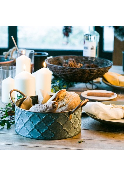 Nordic Vintage Yuvarlak Meyve Sepeti Sıkıntılı Metal Hizmet Tepsisi Snack Tatlı Plaka Mutfak Dekoratif Tepsi Kolu İle | Bulaşıklar Ve Tabaklar (Yurt Dışından) fiyatları