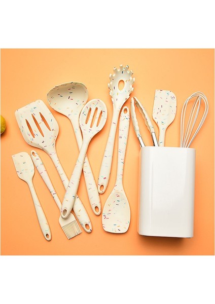 11 Adet Silikon Mutfak Seti Yapışmaz Spatula Spatula Ahşap Saplı Tencere Saklama Kutusu İle Mutfak Eşyaları | Pişirme Aracı Setleri (Yurt Dışından)
