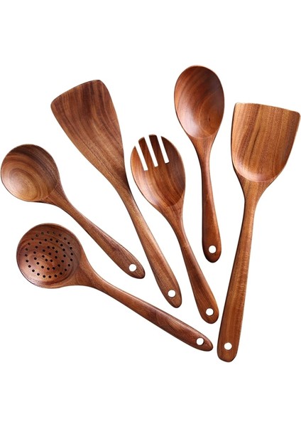 6 Adet Teak Ahşap Kaşık Masif Ahşap Spatula Mutfak Pişirme Ahşap Spatula Pişirme Spatula Set Ahşap Scoop Sofra Takımı | Pişirme Aracı Setleri (Yurt Dışından)