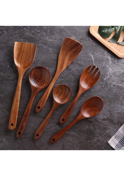 6 Adet Teak Ahşap Kaşık Masif Ahşap Spatula Mutfak Pişirme Ahşap Spatula Pişirme Spatula Set Ahşap Scoop Sofra Takımı | Pişirme Aracı Setleri (Yurt Dışından)