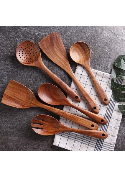 6 Adet Teak Ahşap Kaşık Masif Ahşap Spatula Mutfak Pişirme Ahşap Spatula Pişirme Spatula Set Ahşap Scoop Sofra Takımı | Pişirme Aracı Setleri (Yurt Dışından)