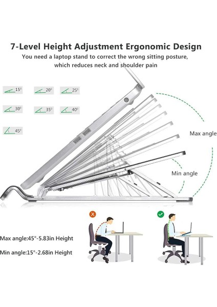 Awardroom Laptop Standı, Katlanabilir Taşınabilir Masaüstü Dizüstü Bilgisayar Tutucu, 7 Açı Ayarlama Yüksekliği İle Havalandırmalı Dizüstü Riser, Kaymaz Alüminyum (Yurt Dışından)