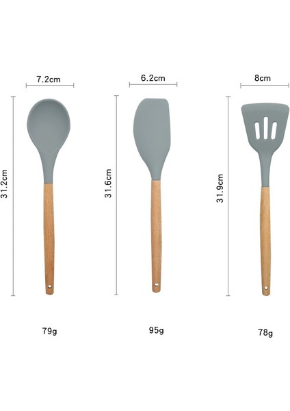 12 Adet Silikon Pişirme Eşyaları Mutfak Eşyası Set Doğal Ahşap Kolları Yapışmaz Tencere Için Pişirme Araçları | Pişirme Aracı Setleri (Yurt Dışından)