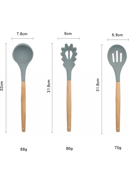 12 Adet Silikon Pişirme Eşyaları Mutfak Eşyası Set Doğal Ahşap Kolları Yapışmaz Tencere Için Pişirme Araçları | Pişirme Aracı Setleri (Yurt Dışından)