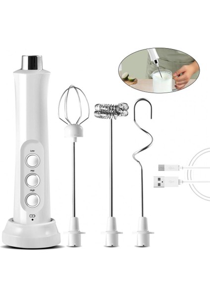 Usb Şarj Edilebilir Süt Frother El Elektrikli 3 Hızlar Köpük Makinesi Paslanmaz Çelik Çırpma İle Cappuccino Latte Kahve | Yumurta Çırpıcı (Yurt Dışından)
