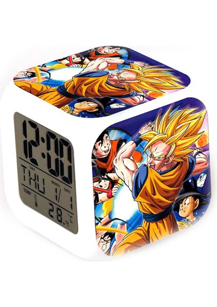 Dragon Ball Süper Saiyan Son Goku Termometre Parlayan Küp Çalar Saat Led Çocuk Renkli Renk Kare (Yurt Dışından)