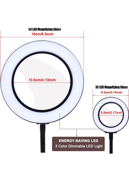 3X / 5X Usb 3 Renkler Lamba Büyüteç Masa Üstü Masa Led Okuma Led Okuma Büyük Lens Işıklı Büyüteç | Büyüteçler (Yurt Dışından)