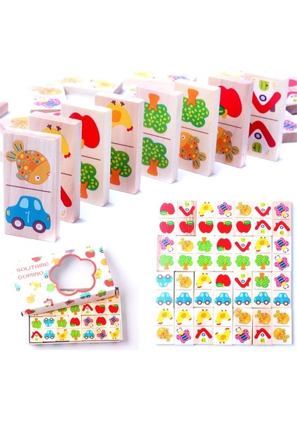 Ahşap Domino Meyve Hayvan Domino Jigsaw Puzzle Oyunu Çocuk Öğrenme Eğitici Bulmaca (Yurt Dışından)