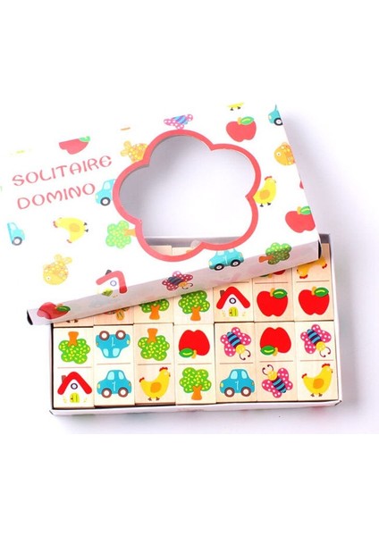 Ahşap Domino Meyve Hayvan Domino Jigsaw Puzzle Oyunu Çocuk Öğrenme Eğitici Bulmaca (Yurt Dışından)