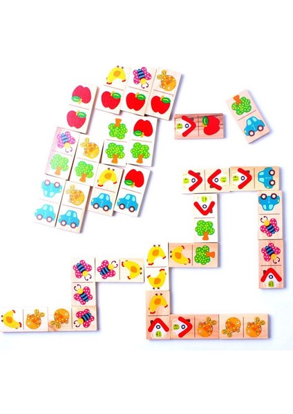 Ahşap Domino Meyve Hayvan Domino Jigsaw Puzzle Oyunu Çocuk Öğrenme Eğitici Bulmaca (Yurt Dışından)