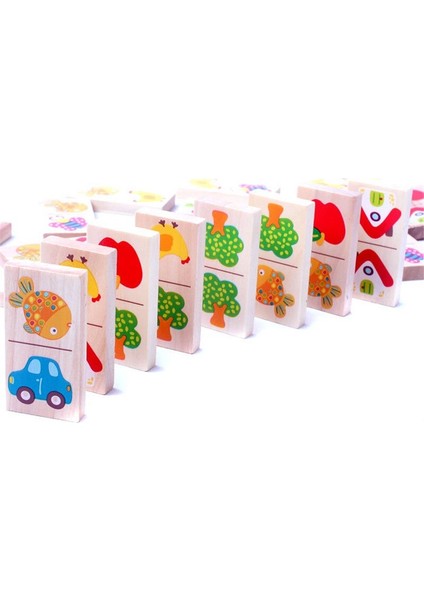Ahşap Domino Meyve Hayvan Domino Jigsaw Puzzle Oyunu Çocuk Öğrenme Eğitici Bulmaca (Yurt Dışından)
