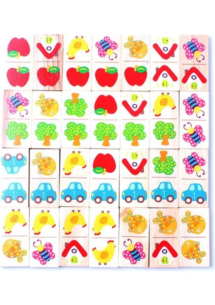 Ahşap Domino Meyve Hayvan Domino Jigsaw Puzzle Oyunu Çocuk Öğrenme Eğitici Bulmaca (Yurt Dışından)