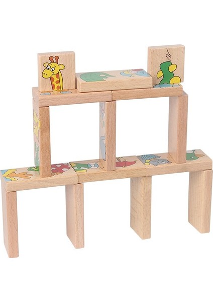 Ahşap Hayvan Domino Bulmaca Çocuk Bilinçli Bulmaca Kartı Oyunu Eğitici Oyuncak (Yurt Dışından)