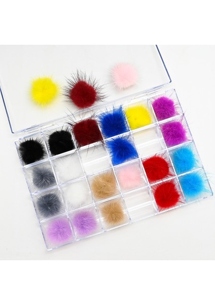 24 Adet Tırnak Manyetik Kürk Poms Kabarık Peluş Topu Çiviler 3D Yumuşak Pom Charms Kızlar Kadınlar Için Çiviler Art Renkli Ponpon Topu Charms * 1 P | Rhinestones Süslemeler