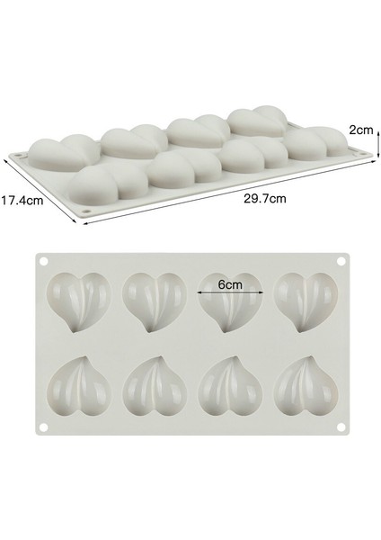 8 Kavite Kalp Silikon Kalıp Kek Dekorasyon Araçları Pişirme Cupcake Truffe Kalıplar Bakeware Formları | Tatlı Dekoratörleri (Beyaz) (Yurt Dışından)