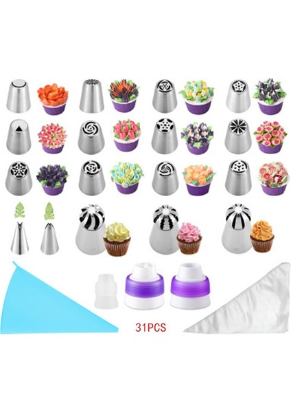 31 Adet Rus Lale Buzlanma Borular Memeleri Pasta Krem Ipuçları Paslanmaz Çelik Pasta Memeleri Şekerleme Kek Araçları Bakeware | Tatlı Dekoratörleri (Gümüş) (Yurt Dışından)
