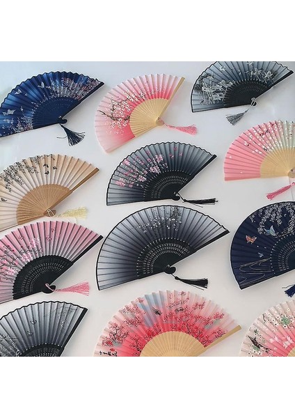 Vintage Stil Ipek Katlanır Fan Çin Desen Sanat Zanaat Hediye Ev Dekorasyon Süsler Dans El Fan (# 2) (Yurt Dışından) indirimleri