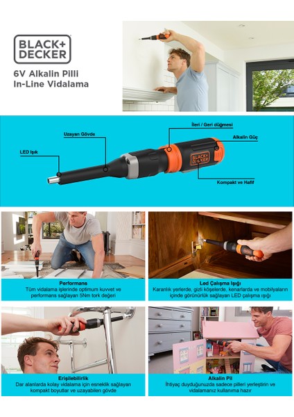 Black And Decker 6V Alkalin Pilli In-Line Vidalama