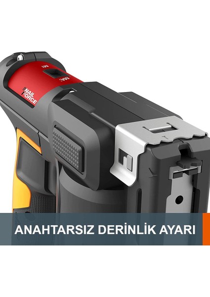 WX843 20VOLT/2.0AH. Li-Ion Şarjlı Profesyonel 6-14MM Zımba ve 15MM Çivi Çakma + 3500 Adet Yedek Zımba ve Çivi