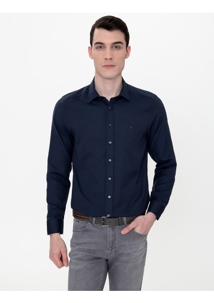 Erkek Lacivert Slim Fit Oxford Gömlek 50247117-VR033
