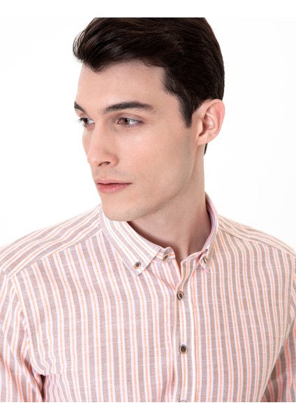 Erkek Açık Kahverengi Slim Fit Uzun Kollu Gömlek 50250522-VR002