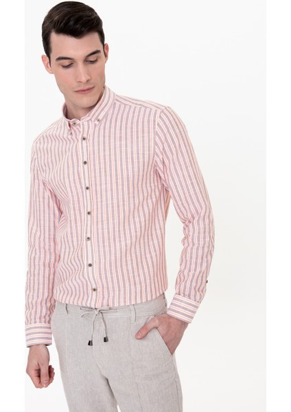 Erkek Açık Kahverengi Slim Fit Uzun Kollu Gömlek 50250522-VR002