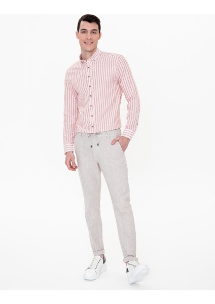 Erkek Açık Kahverengi Slim Fit Uzun Kollu Gömlek 50250522-VR002