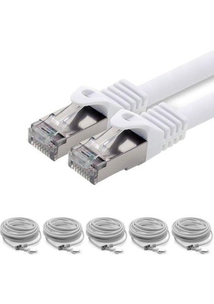 5 Adet CAT7 S/FTP Ethernet (Network, LAN) Kablosu, Beyaz, 25 cm