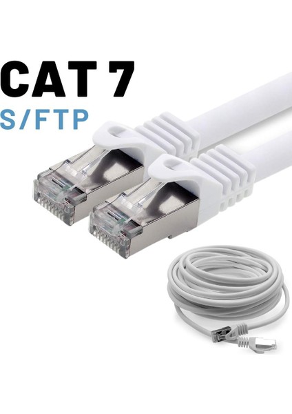 5 Adet CAT7 S/FTP Ethernet (Network, LAN) Kablosu, Beyaz, 25 cm