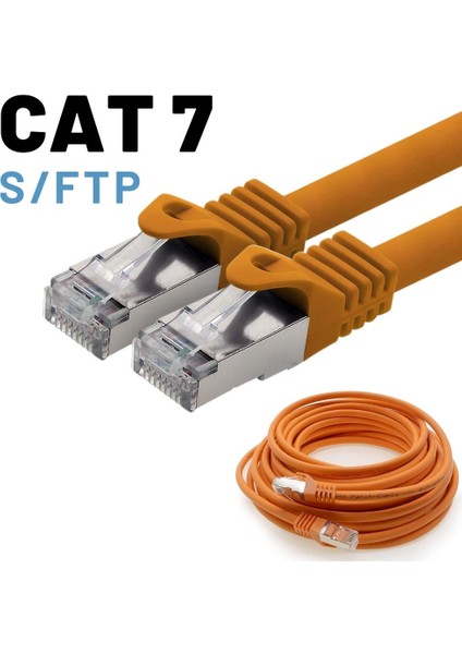 5 Adet CAT7 S/FTP Ethernet (Network, LAN) Kablosu, Turuncu, 25 cm