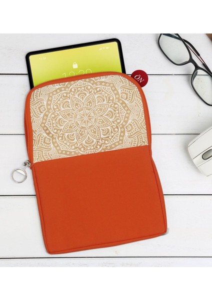 Gift Retro Motif Tasarımlı Taşınabilir Koruyucu Tablet Kılıfı & Organizer Çanta - Turuncu-1