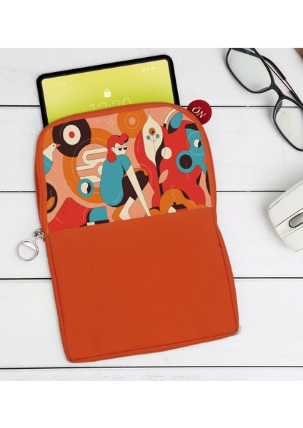 Gift Modern Soyut Tasarımlı Taşınabilir Koruyucu Tablet Kılıfı & Organizer Çanta - Turuncu-6