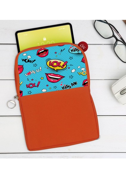 Gift Pop Art Tasarımlı Taşınabilir Koruyucu Tablet Kılıfı & Organizer Çanta - Turuncu-6