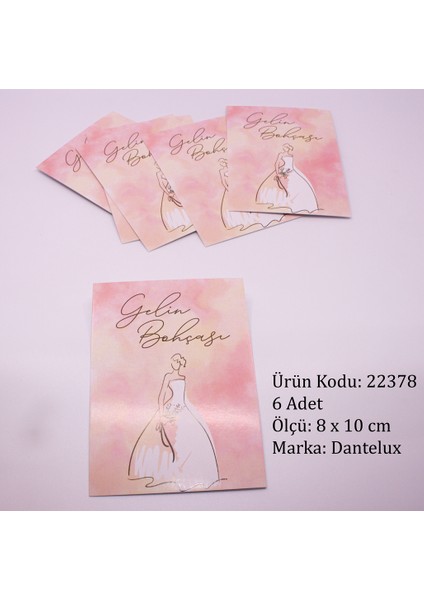 6 Adet Kart Bohça Etiketi (10X8 Cm) 22378 - Gelin Bohçası