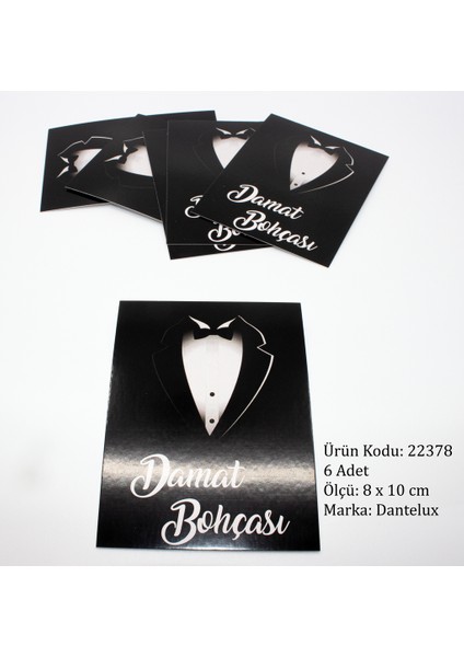 6 Adet Kart Bohça Etiketi (10X8 Cm) 22378 - Damat Bohçası Siyah