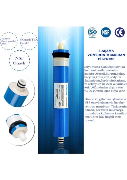 Açık Kasa Su Arıtma Cihazı Filtresi 8 Aşamalı Vontron Membranlı Bakım Seti