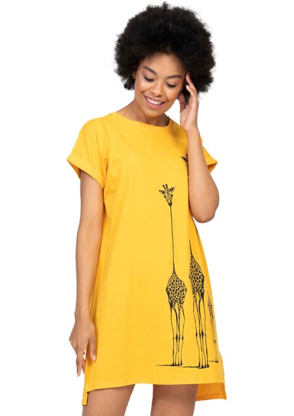 Düşük Omuzlu Double Kısa Kol Yırtmaclı Gecelik