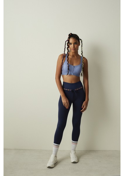 Mavi Zip Front Spor Sütyeni