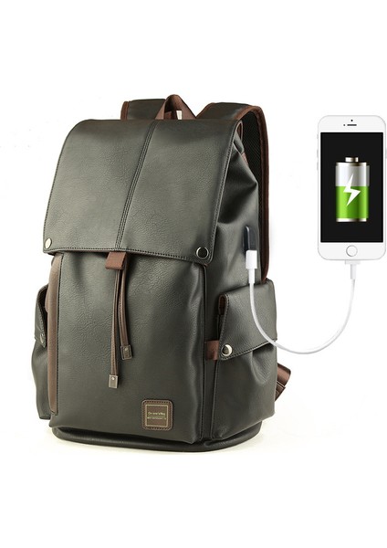 Erkek Için Günlük Taşınabilir Büyük Kapasiteli USB Girişli Sırt Çantası - Yeşil (Yurt Dışından)