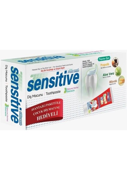 Sensitive Propolis Aloe Vera Misvak Özlü Diş Macunu 75 Ml + Dentish Smart Kids Çocuk Diş Macunu 75 Ml