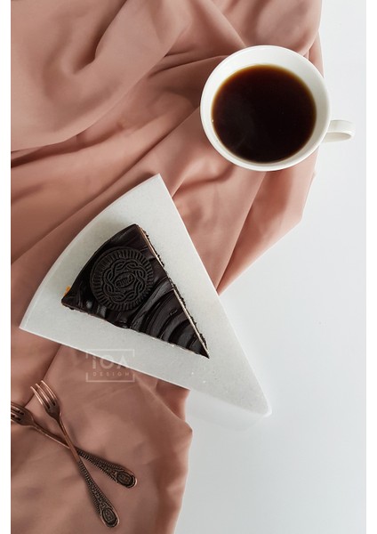 Tri - 2'li Set Gerçek Mermer Üçgen Sunumluk - Cheesecake, Pasta Servis Tabağı
