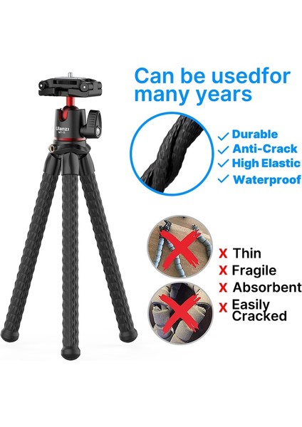 Mt-11 Ahtapot Esnek Tripod Telefon Için Slr Dslr Kamera Tripod Uzatma 1/4'' Ballhead Soğuk Ayakkabı Telefon Klipsi Ile Vida